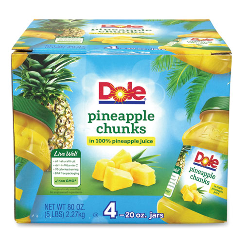 Dole® Pineapple Chunks In 100% Juice, 20 Oz Jar, 4 Jars/Carton, Ships In 1-3 Business Days