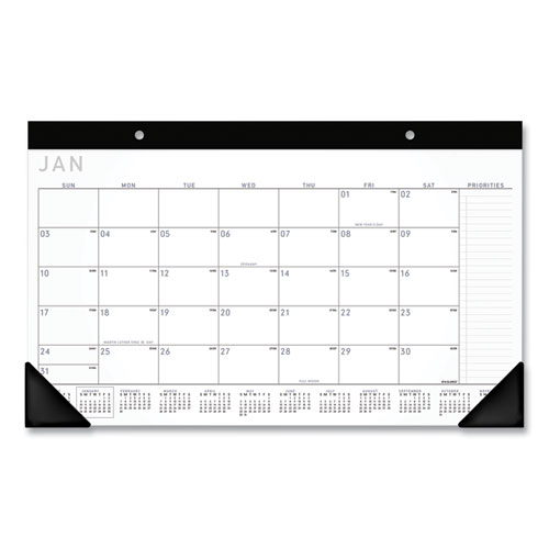 AT-A-GLANCE® Contemporary Monthly Desk Pad, 18 x 11, White Sheets, Black Binding/Corners,12-Month (Jan to Dec): 2024