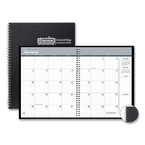 ONE-YEAR MONTHLY HARD COVER PLANNER, 11 X 8.5, BLACK, 2020-2022