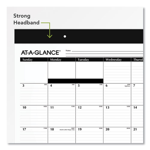 Monthly Refillable Desk Pad, 22 x 17, White Sheets, Black Binding, Black Corners, 12-Month (Jan to Dec): 2024