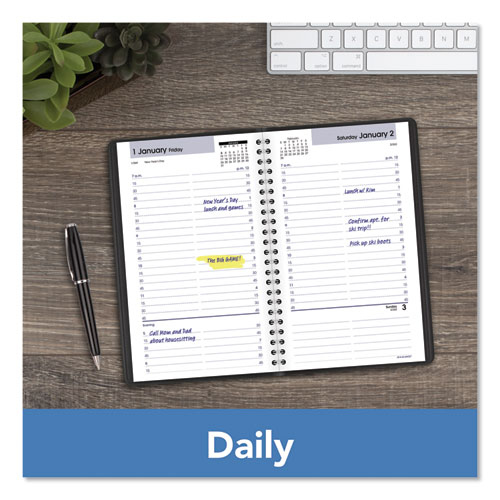 DayMinder Daily Appointment Book, 8.5 x 5.5, Black Cover, 12-Month (Jan to Dec): 2024
