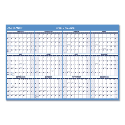 AT-A-GLANCE® Horizontal Reversible/Erasable Wall Planner, 48 x 32, White/Blue Sheets, 12-Month (Jan to Dec): 2024