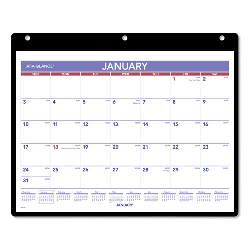 Monthly Desk/Wall Calendar with Plastic Backboard and Bonus Pages, 11 x 8, White/Violet/Red Sheets, 12-Month (Jan-Dec): 2023