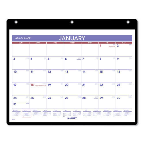 AT-A-GLANCE® Monthly Desk/Wall Calendar with Plastic Backboard and Bonus Pages, 11 x 8, White/Violet/Red Sheets, 12-Month (Jan-Dec): 2024