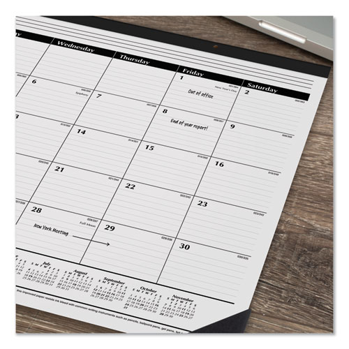 Ruled Desk Pad, 24 x 19, White Sheets, Black Binding, Black Corners, 12-Month (Jan to Dec): 2024