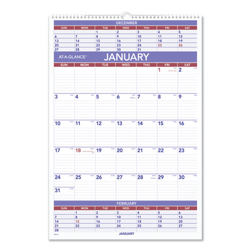 AT-A-GLANCE® Three-Month Wall Calendar, 15.5 x 22.75, White Sheets, 12-Month (Jan to Dec): 2024