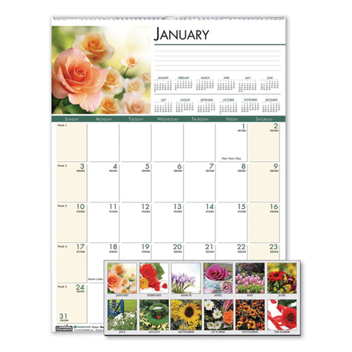 RECYCLED FLORAL MONTHLY WALL CALENDAR, 12 X 16.5, 2021