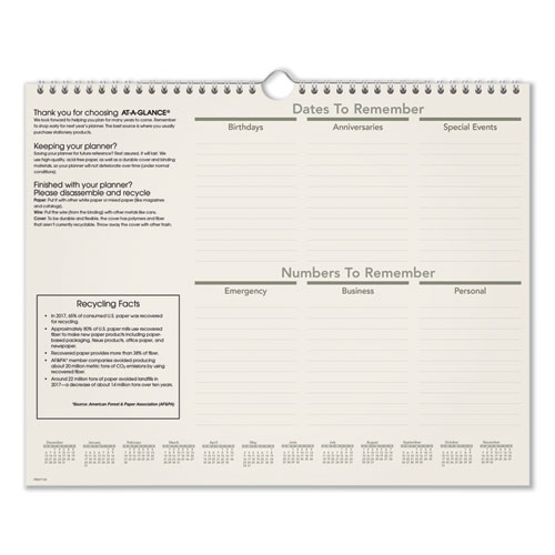 Recycled Wall Calendar, Unruled Blocks, 15 x 12, Sand/Green Sheets, 12-Month (Jan to Dec): 2024