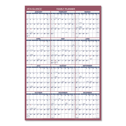 ATAGLANCE® Vertical/Horizontal Wall Calendar, 24 x 36, White/Blue/Red
