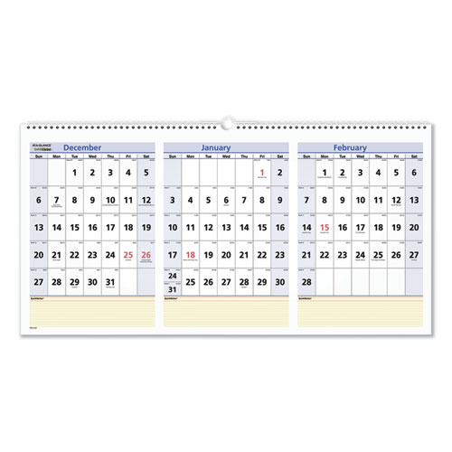 QuickNotes Three-Month Wall Calendar in Horizontal Format, 24 x 12, White Sheets, 15-Month (Dec to Feb): 2022 to 2024