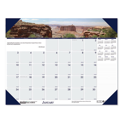 Image of Earthscapes Recycled Monthly Desk Pad Calendar, Mountains of the World Photos, 22 x 17, Black Corners,12-Month(Jan-Dec): 2023