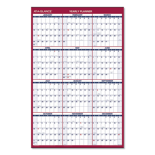 Image of Erasable Vertical/Horizontal Wall Planner, 24 x 36, White/Blue/Red Sheets, 12-Month (Jan to Dec): 2023