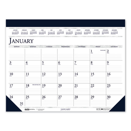 RECYCLED TWO-COLOR REFILLABLE MONTHLY DESK PAD CALENDAR, 22 X 18, 2021