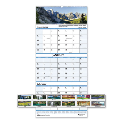 RECYCLED SCENIC LANDSCAPES THREE-MONTH/PAGE WALL CALENDAR, 12.25 X 26, 2020-2022