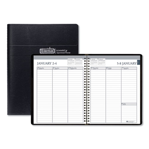 RECYCLED WEEKLY APPOINTMENT BOOK, RULED WITHOUT TIMES, 8.75 X 6.88, BLACK, 2021
