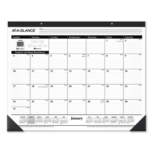 AT-A-GLANCE® Ruled Desk Pad, 24 x 19, White Sheets, Black Binding, Black Corners, 12-Month (Jan to Dec): 2024