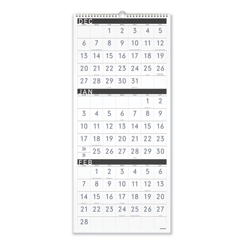 Three-Month Reference Wall Calendar, Contemporary Artwork/Formatting, 12 x 27, White Sheets, 15-Month (Dec-Feb): 2021 to 2023