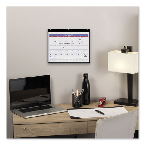 Monthly Desk/Wall Calendar with Plastic Backboard and Bonus Pages, 11 x 8, White/Violet/Red Sheets, 12-Month (Jan-Dec): 2024