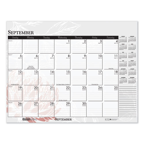 100% Recycled Contempo Desk Pad Calendar, 18.5 x 13, Wild Flowers, 2022