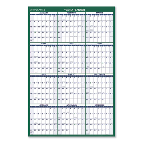 Image of Vertical Erasable Wall Planner, 32 x 48, White/Green Sheets, 12-Month (Jan to Dec): 2023