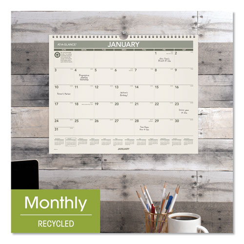 Image of At-A-Glance® Recycled Wall Calendar, Unruled Blocks, 15 X 12, Sand/Green Sheets, 12-Month (Jan To Dec): 2024