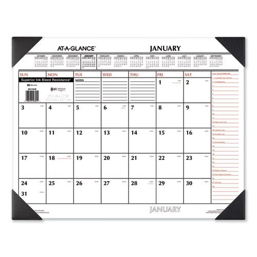 AT-A-GLANCE® Two-Color Monthly Desk Pad Calendar, 22 x 17, White Sheets, Black Corners, 12-Month (Jan to Dec): 2024
