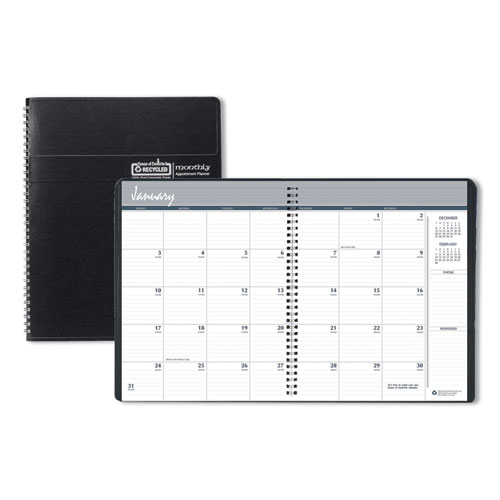 RECYCLED RULED MONTHLY PLANNER, 14-MONTH DEC.-JAN., 11 X 8.5, BLACK, 2020-2022