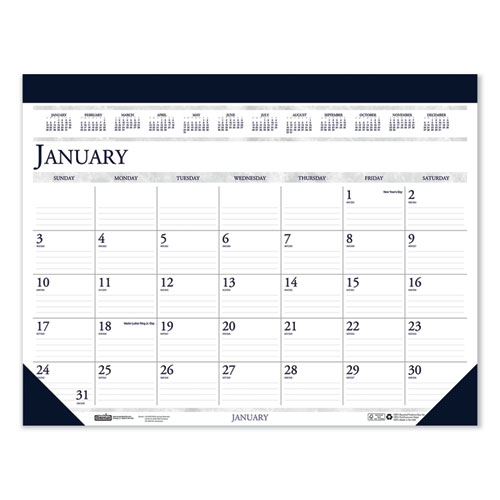 RECYCLED TWO-COLOR MONTHLY DESK PAD CALENDAR, 22 X 17, 2021