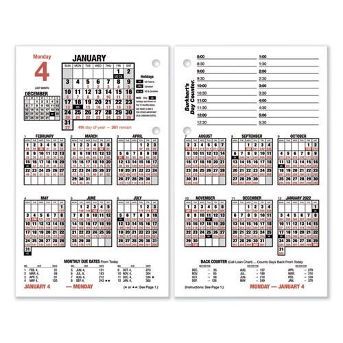 Burkhart's Day Counter Desk Calendar Refill, 4.5 x 7.38, White Sheets, 2022