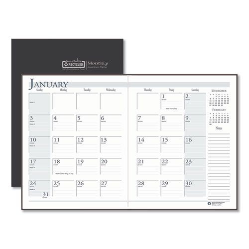 House of Doolittle™ Recycled Ruled Planner with Stitched Leatherette Cover, 11 x 8.5, Black, 2021-2023