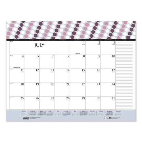 100% Recycled Geometric Desk Pad Calendar, 22 x 17, 2021