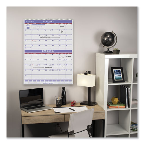 Image of At-A-Glance® Two-Month Wall Calendar, 22 X 29, White/Blue/Red Sheets, 12-Month (Jan To Dec): 2024