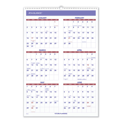 Three-Month Wall Calendar, 15.5 x 22.75, White Sheets, 12-Month (Jan to Dec): 2024