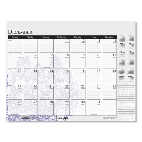 100% Recycled Contempo Desk Pad Calendar, 22 x 17, Wild Flowers, 2022