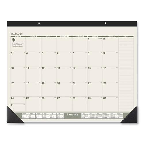AT-A-GLANCE® Recycled Monthly Desk Pad, 22 x 17, Sand/Green Sheets, Black Binding, Black Corners, 12-Month (Jan to Dec): 2024