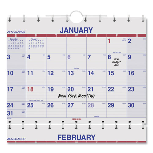 Image of At-A-Glance® Move-A-Page Three-Month Wall Calendar, 12 X 27, White/Red/Blue Sheets, 15-Month (Dec To Feb): 2023 To 2025