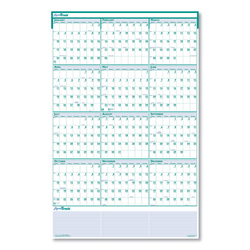 Recycled Express Track Reversible/Erasable Yearly Wall Calendar, 24 x 37, 2022