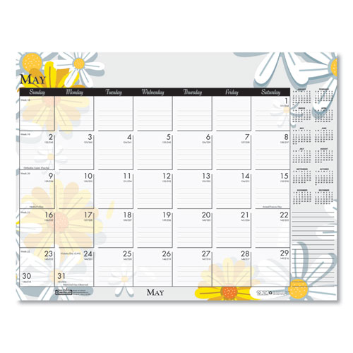 100% Recycled Contempo Desk Pad Calendar, 22 x 17, Wild Flowers, 2022