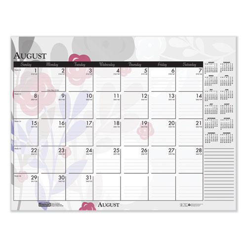 100% Recycled Contempo Desk Pad Calendar, 18.5 x 13, Wild Flowers, 2022