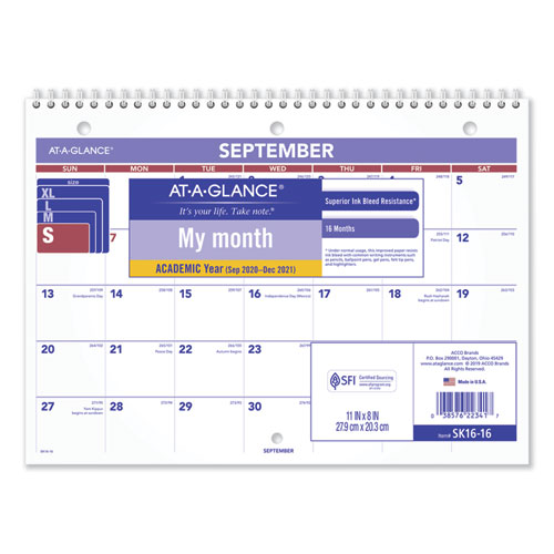 Image of Wirebound Monthly Desk/Wall Calendar, 11 x 8, White Sheets, 16-Month (Sept to Dec): 2022 to 2023