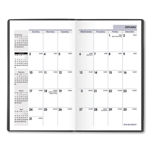Image of At-A-Glance® Dayminder Pocket-Sized Monthly Planner, Unruled Blocks, 6 X 3.5, Black Cover, 14-Month (Dec To Jan): 2023 To 2025