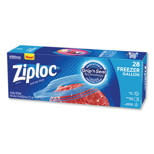 Image of Ziploc® Zipper Freezer Bags, 1 Gal, 2.7 Mil, 9.6" X 12.1", Clear, 28/Box
