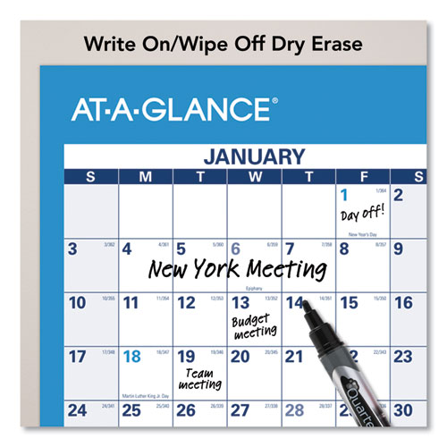 Image of At-A-Glance® Horizontal Reversible/Erasable Wall Planner, 36 X 24, White/Blue Sheets, 12-Month (Jan To Dec): 2024