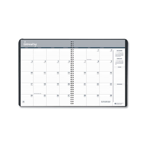 Recycled Ruled Monthly Planner, 14-Month Dec.-Jan., 8.75 x 6.88, Black, 2022-2024