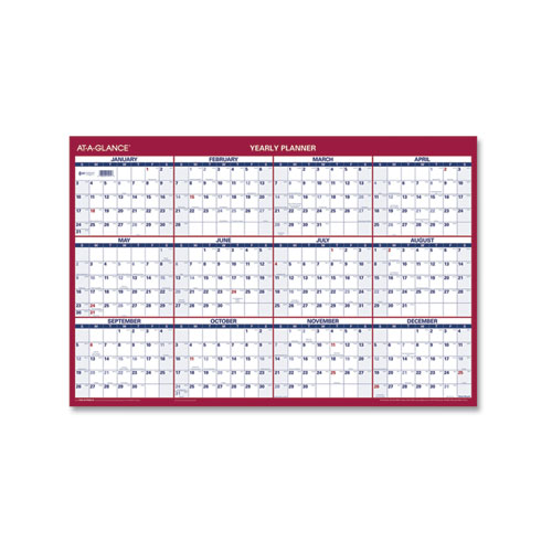 Image of At-A-Glance® Erasable Vertical/Horizontal Wall Planner, 24 X 36, White/Blue/Red Sheets, 12-Month (Jan To Dec): 2024