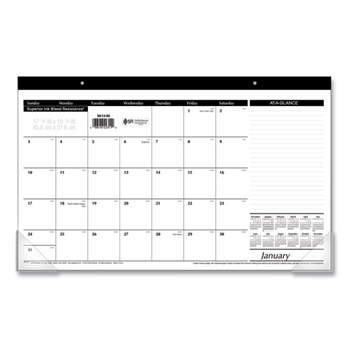 AT-A-GLANCE® Compact Desk Pad, 18 x 11, White Sheets, Black Binding, Clear Corners, 12-Month (Jan to Dec): 2024
