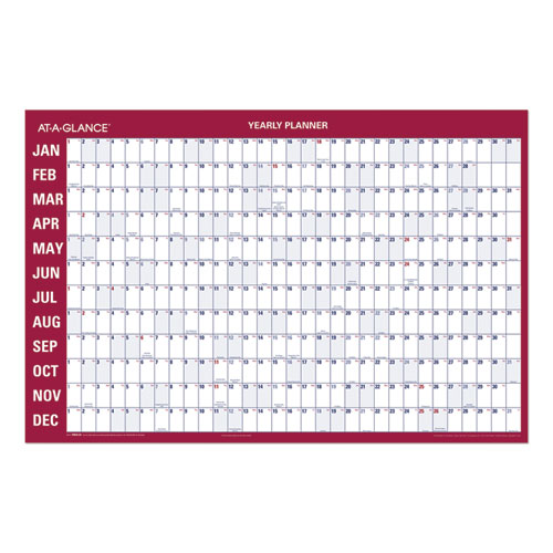 HORIZONTAL ERASABLE WALL PLANNER, 36 X 24, WHITE/RED, 2021