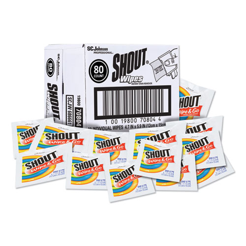 Shout® Wipe and Go Instant Stain Remover, 4.7 x 5.9, 80 Packets/Carton