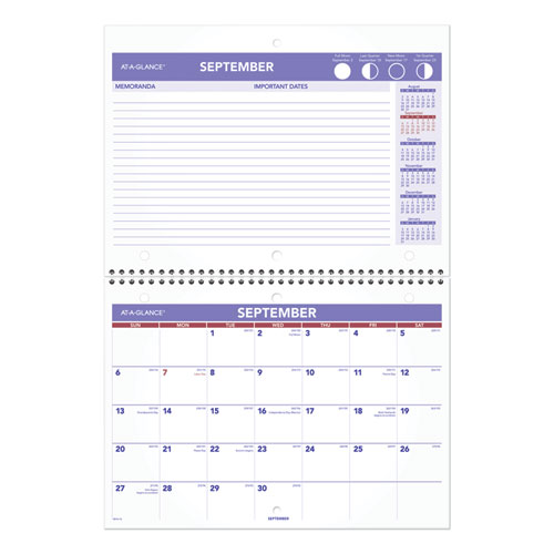 Wirebound Monthly Desk/Wall Calendar, 11 x 8, White Sheets, 16-Month (Sept to Dec): 2021 to 2022