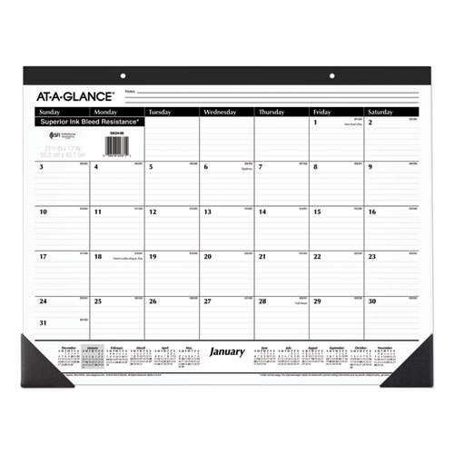 Ruled Desk Pad, 22 x 17, White Sheets, Black Binding, Black Corners, 12-Month (Jan to Dec): 2022